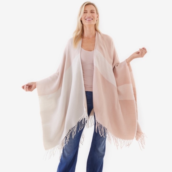 Soia & Kyo Pink & Cream Scarfigan with Fringe - Picture 3 of 16